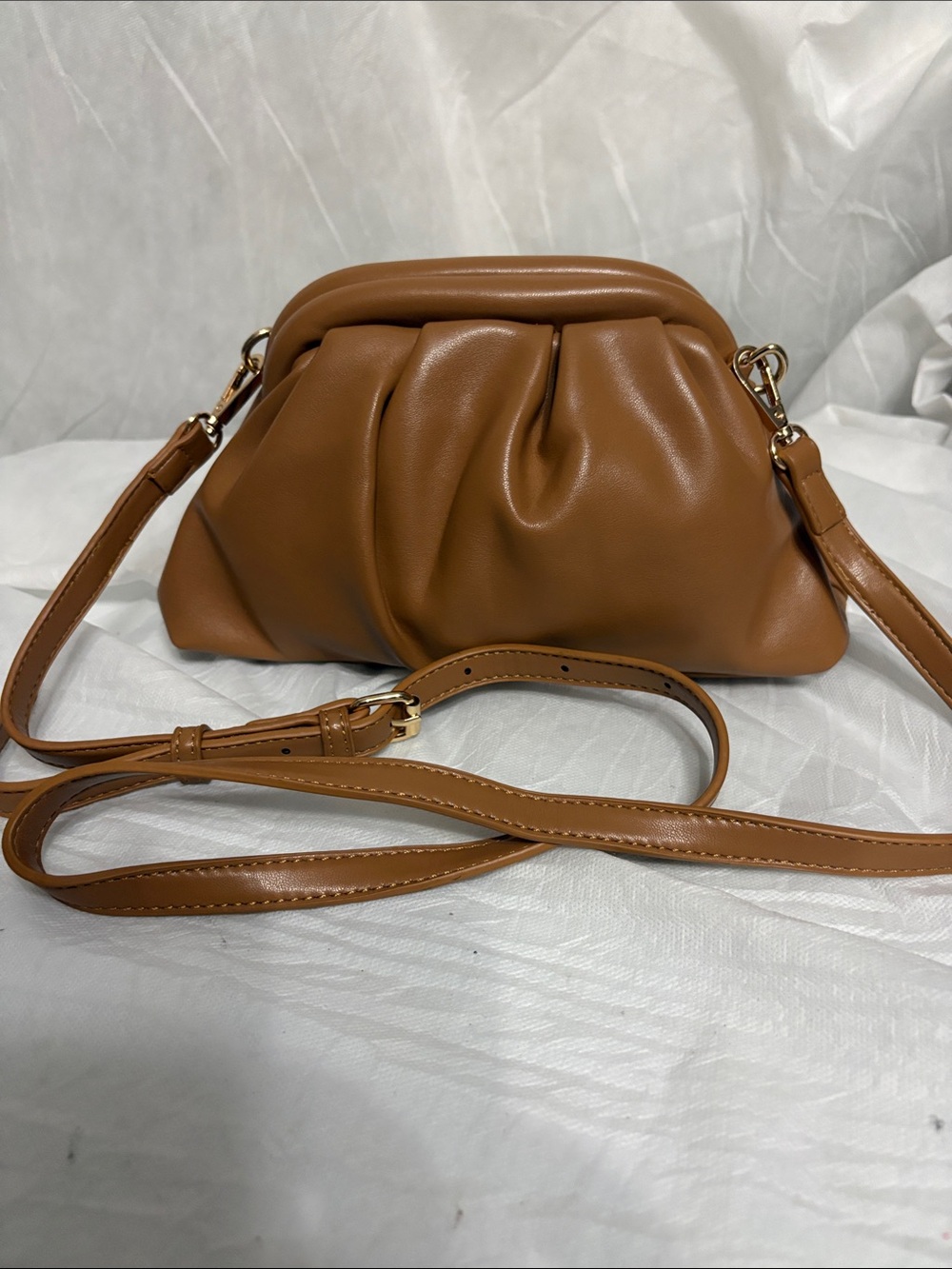 Madison West Tan Pleated Crossbody Bag
